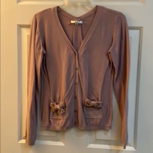 CAbi velvet bow button down cardigan